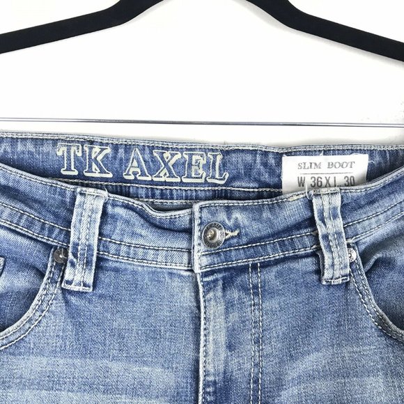 TK Axel Slim Boot Cut Jeans Blue Denim Stretch - Picture 11 of 11